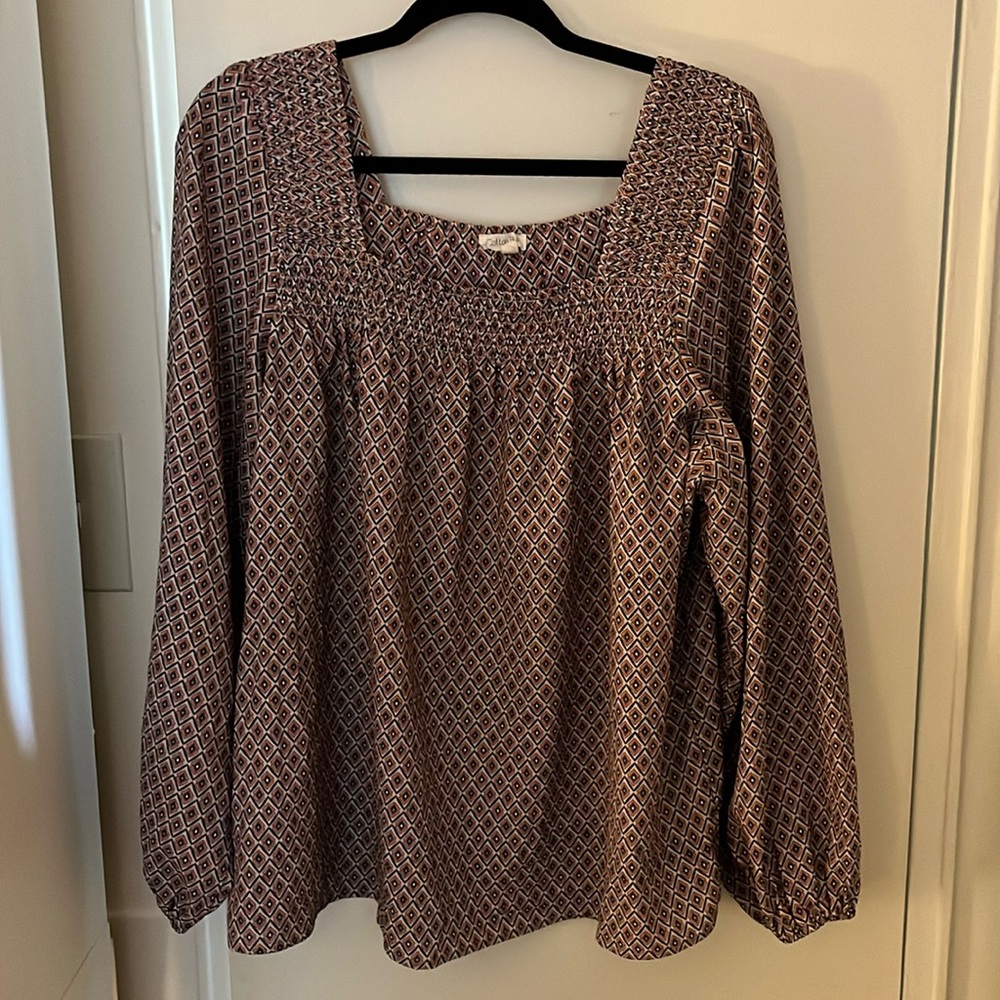 Pink Smocked 3/4 Sleeve Bib Collar Blouse